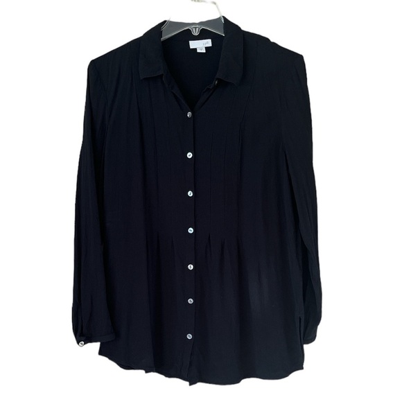 J Jill pleated front button down tunic blouse size medium collared long sleeves - Picture 1 of 16